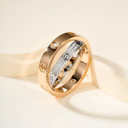 [Rani Jewelry] LOVE PINK GOLD SILVER DIAMOND DOUBLE RING