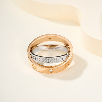 [Rani Jewelry] LOVE PINK GOLD SILVER DIAMOND DOUBLE RING