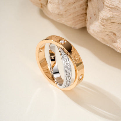 [Rani Jewelry] LOVE PINK GOLD SILVER DIAMOND DOUBLE RING