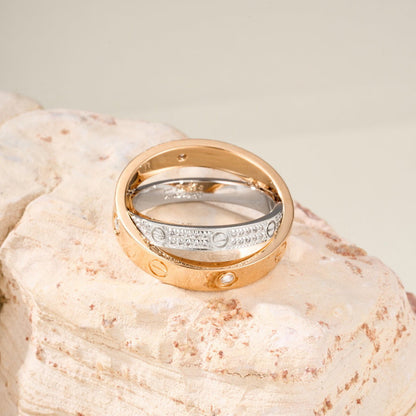 [Rani Jewelry] LOVE PINK GOLD SILVER DIAMOND DOUBLE RING