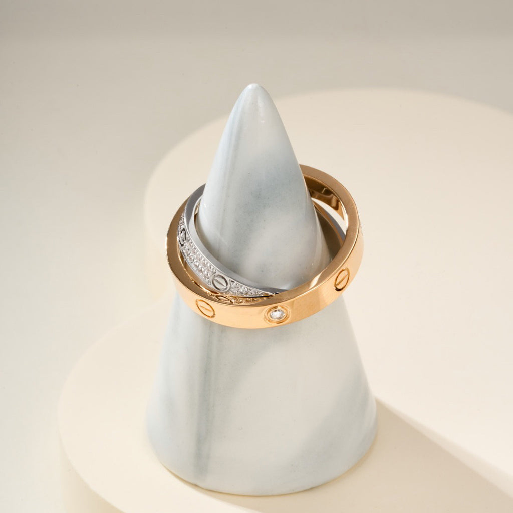 [Rani Jewelry] LOVE PINK GOLD SILVER DIAMOND DOUBLE RING