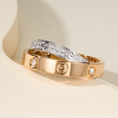 [Rani Jewelry] LOVE PINK GOLD SILVER DIAMOND DOUBLE RING