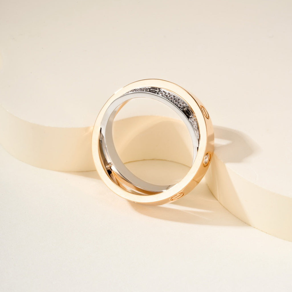 [Rani Jewelry] LOVE PINK GOLD SILVER DIAMOND DOUBLE RING