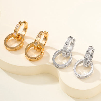 [Rani Jewelry] LOVE 3.3MM DANGLE HALF DIAMOND EARRINGS