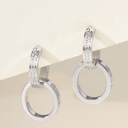 [Rani Jewelry] LOVE 3.3MM DANGLE HALF DIAMOND EARRINGS