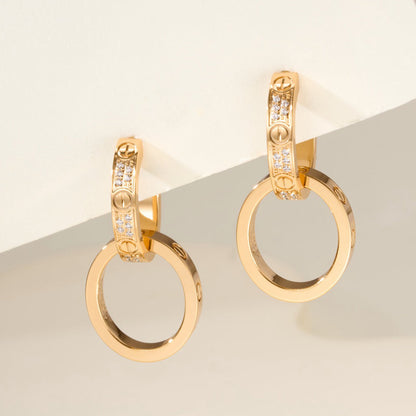 [Rani Jewelry] LOVE 3.3MM DANGLE HALF DIAMOND EARRINGS