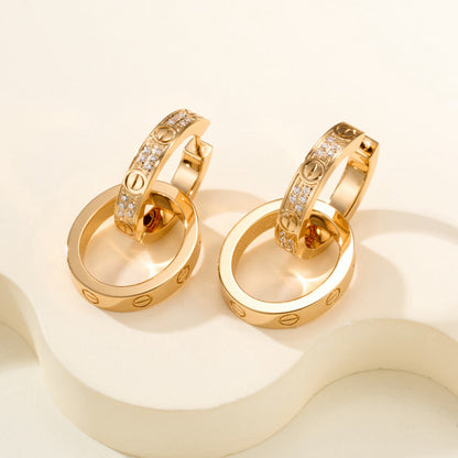 [Rani Jewelry] LOVE 3.3MM DANGLE HALF DIAMOND EARRINGS