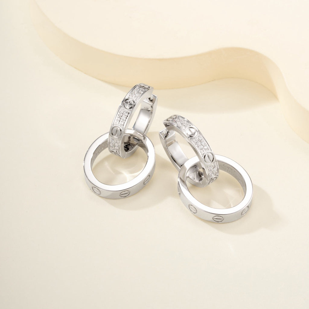 [Rani Jewelry] LOVE 3.3MM DANGLE HALF DIAMOND EARRINGS