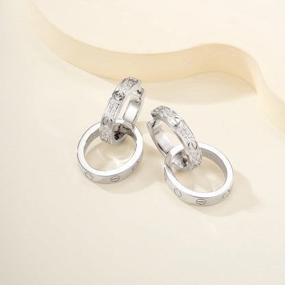 [Rani Jewelry] LOVE 3.3MM DANGLE HALF DIAMOND EARRINGS