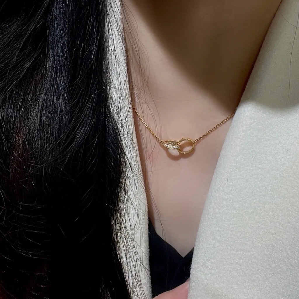 [Rani Jewelry] LOVE DOUBLE RING HALF DIAMOND NECKLACE