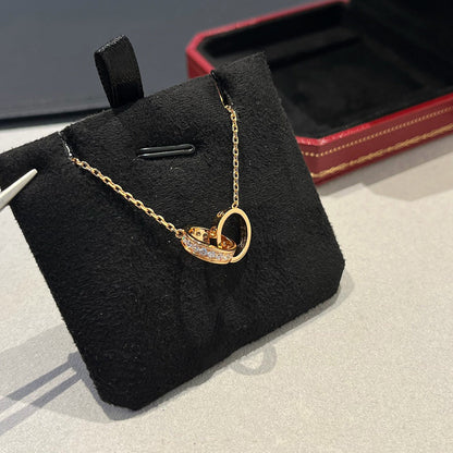 [Rani Jewelry] LOVE DOUBLE RING HALF DIAMOND NECKLACE