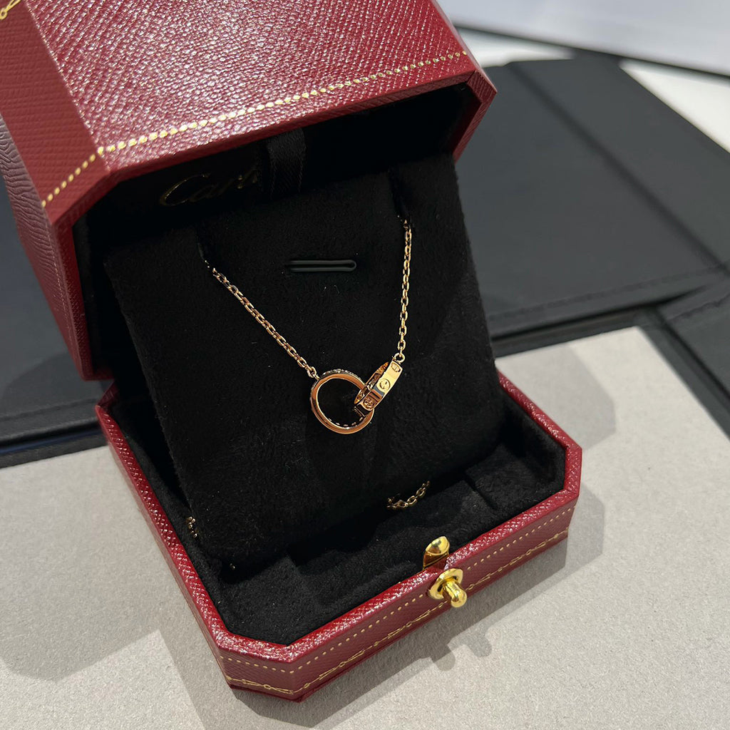 [Rani Jewelry] LOVE DOUBLE RING HALF DIAMOND NECKLACE