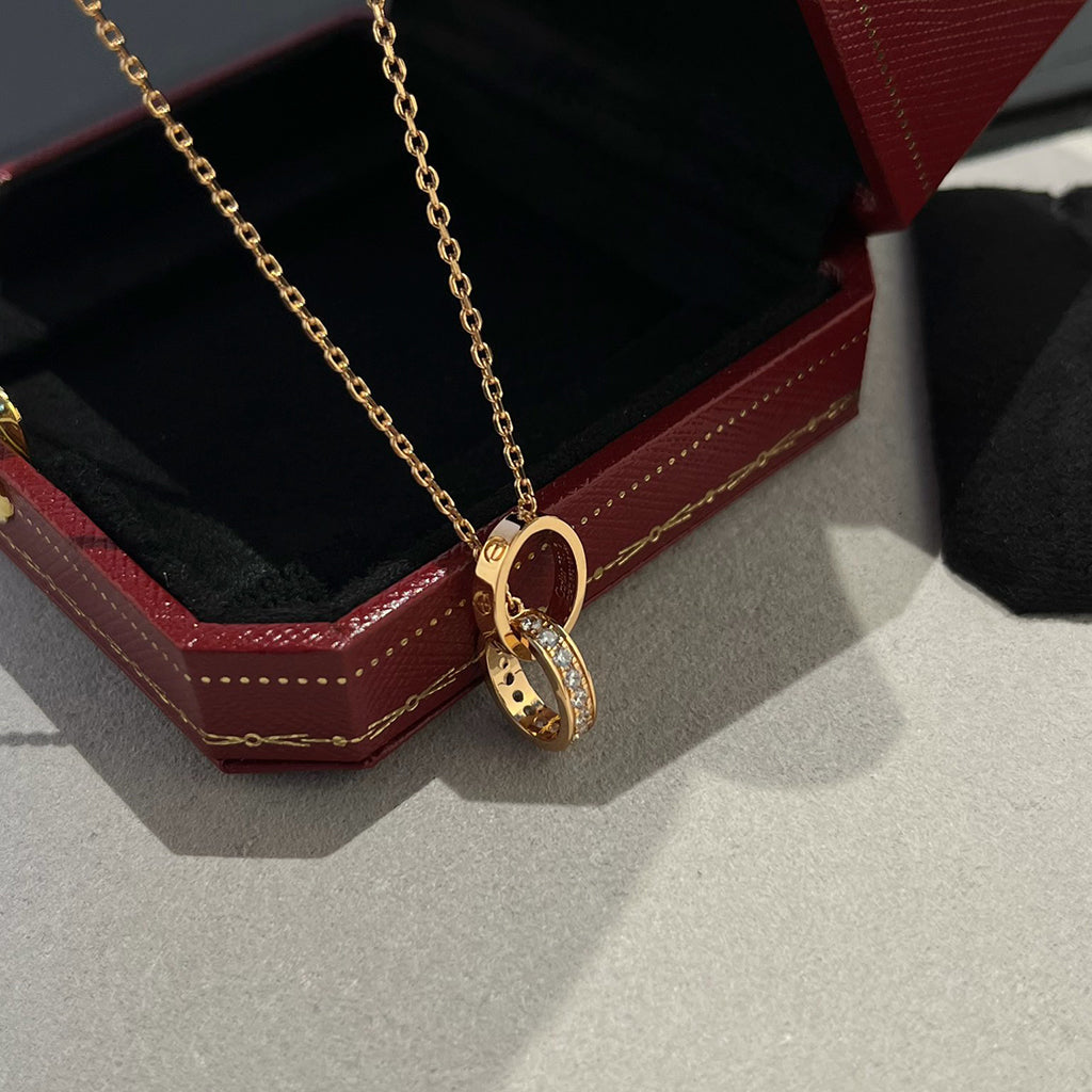 [Rani Jewelry] LOVE DOUBLE RING HALF DIAMOND NECKLACE