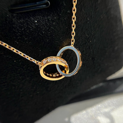 [Rani Jewelry] LOVE DOUBLE RING HALF DIAMOND NECKLACE