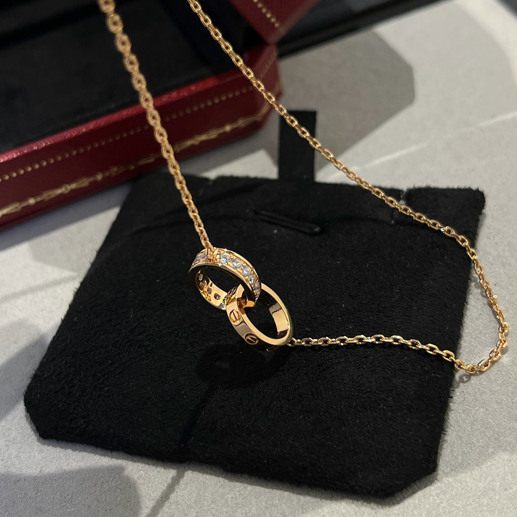[Rani Jewelry] LOVE DOUBLE RING HALF DIAMOND NECKLACE