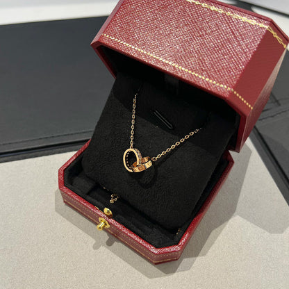 [Rani Jewelry] LOVE DOUBLE RING HALF DIAMOND NECKLACE