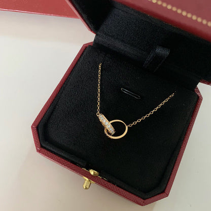 [Rani Jewelry] LOVE DOUBLE RING HALF DIAMOND NECKLACE