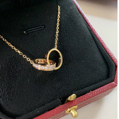 [Rani Jewelry] LOVE DOUBLE RING HALF DIAMOND NECKLACE