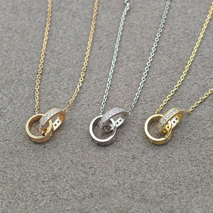 [Rani Jewelry] LOVE DOUBLE RING HALF DIAMOND NECKLACE