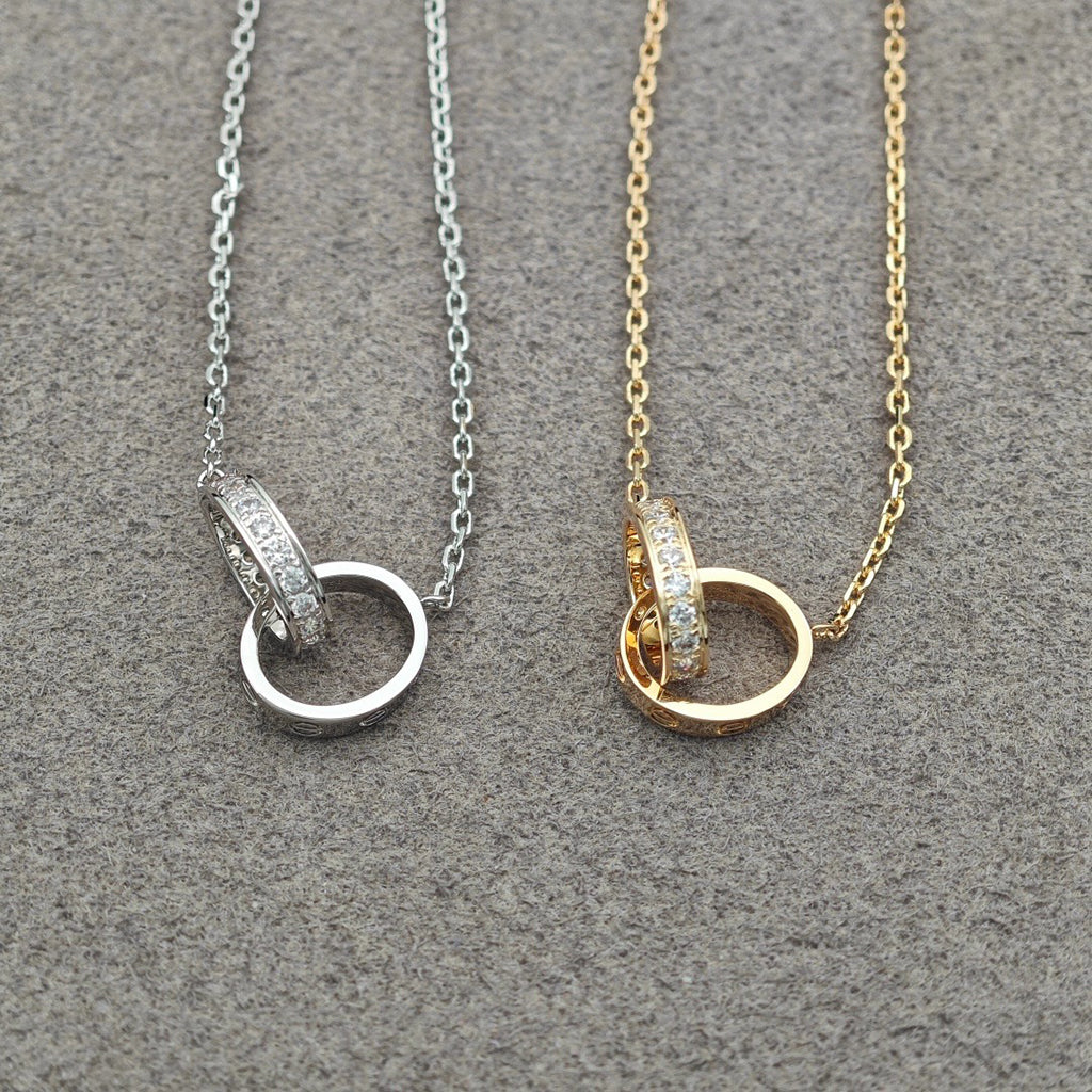 [Rani Jewelry] LOVE DOUBLE RING HALF DIAMOND NECKLACE
