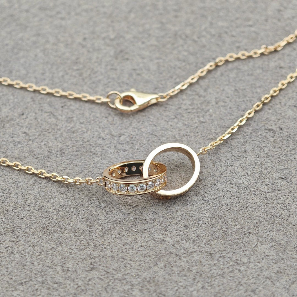 [Rani Jewelry] LOVE DOUBLE RING HALF DIAMOND NECKLACE