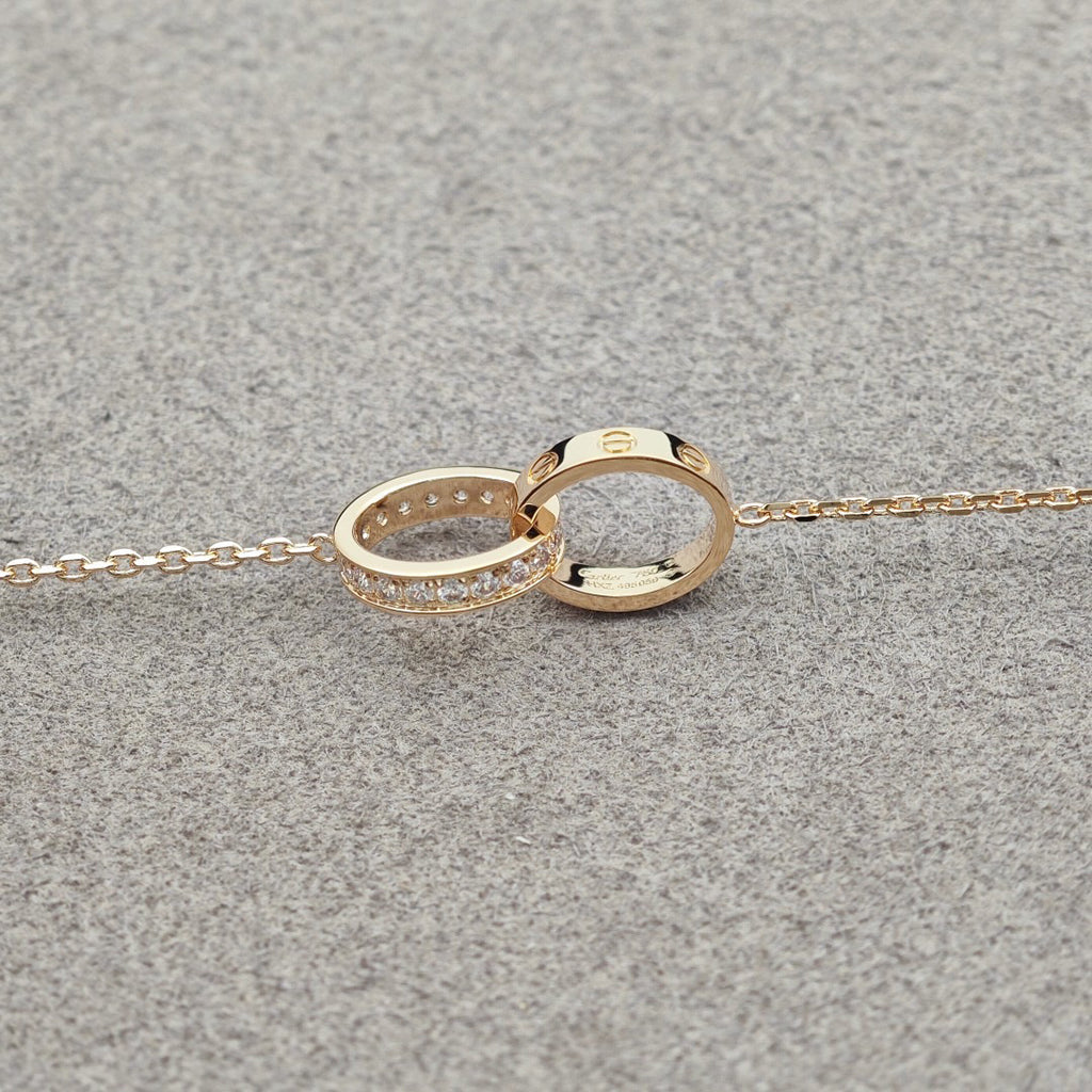 [Rani Jewelry] LOVE DOUBLE RING HALF DIAMOND NECKLACE
