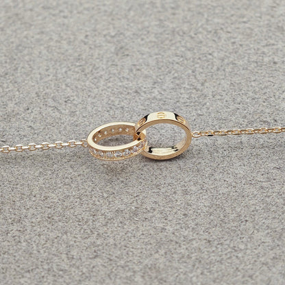 [Rani Jewelry] LOVE DOUBLE RING HALF DIAMOND NECKLACE