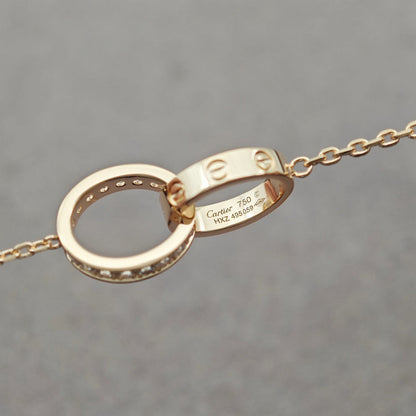 [Rani Jewelry] LOVE DOUBLE RING HALF DIAMOND NECKLACE