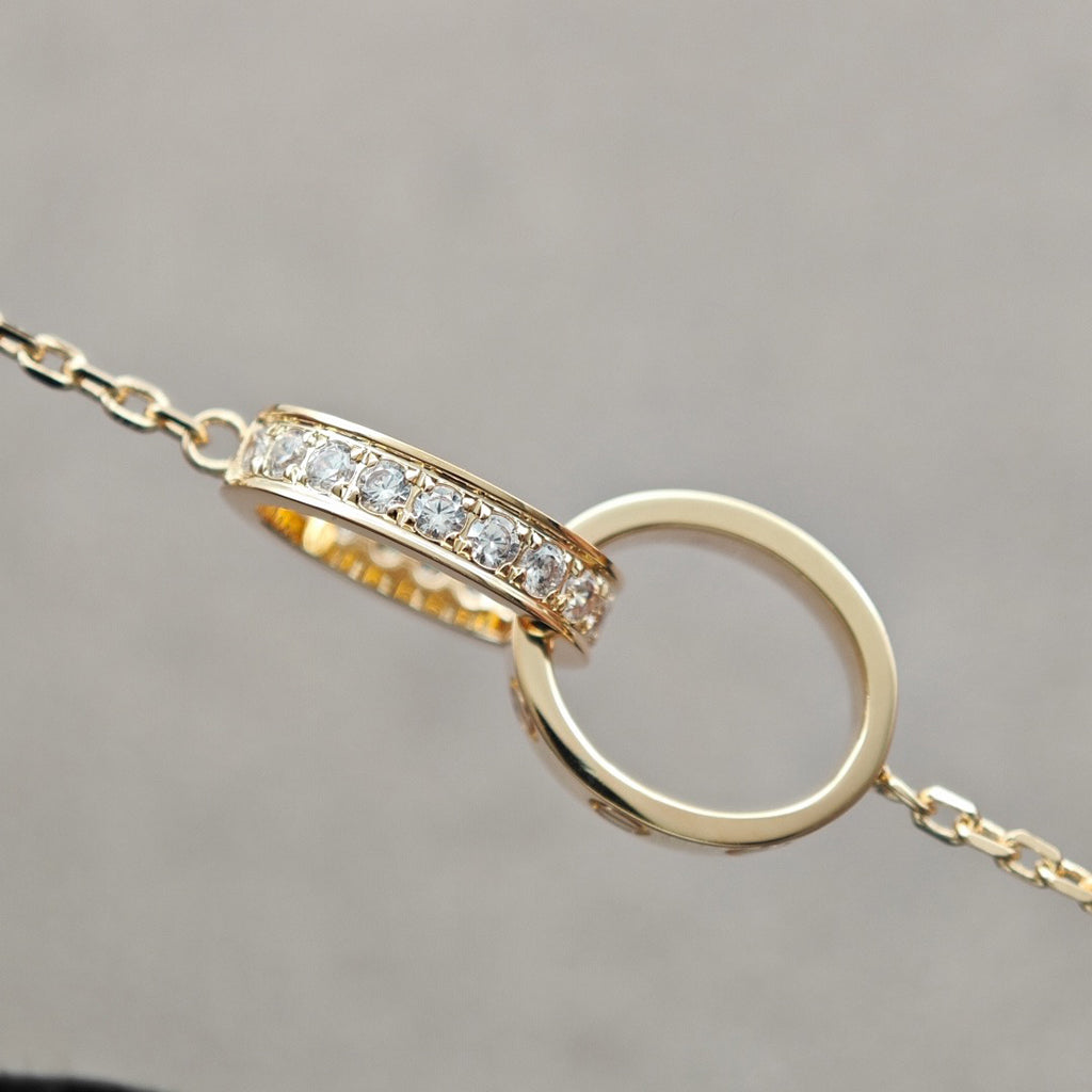 [Rani Jewelry] LOVE DOUBLE RING HALF DIAMOND NECKLACE