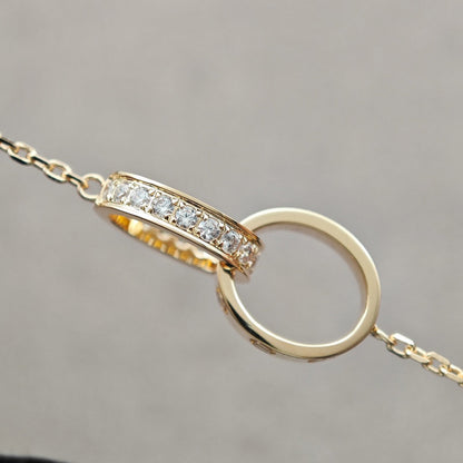 [Rani Jewelry] LOVE DOUBLE RING HALF DIAMOND NECKLACE