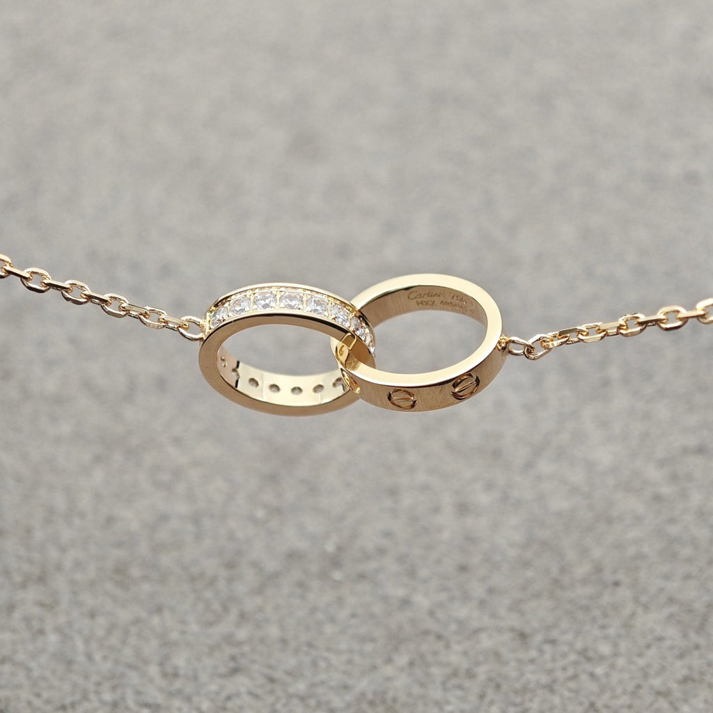 [Rani Jewelry] LOVE DOUBLE RING HALF DIAMOND NECKLACE