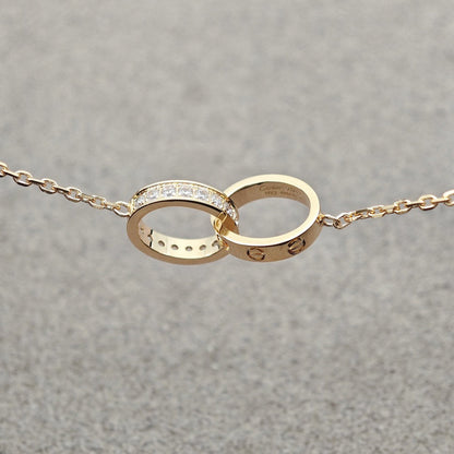 [Rani Jewelry] LOVE DOUBLE RING HALF DIAMOND NECKLACE