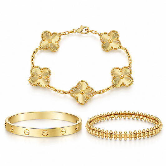[Rani Jewelry] CLASH & Clover Laser 5-Motif & LOVE Brushed Bracelet Stack Set