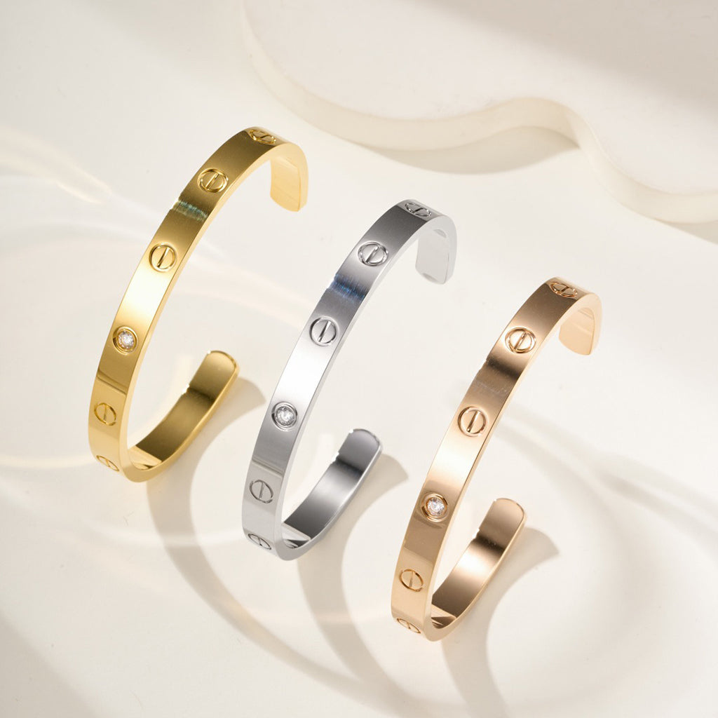 [Rani Jewelry] LOVE BRACELET 6.1MM 1 DIAMOND OPEN CUFF