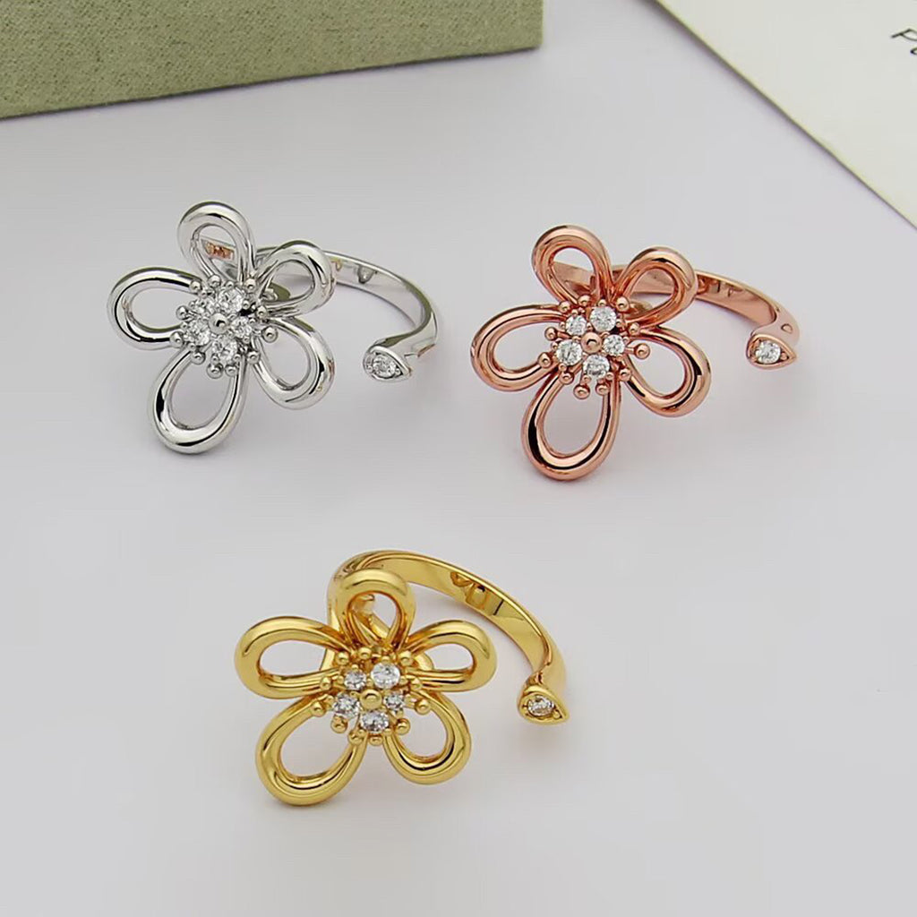 [Rani Jewelry]  FLOWERLACE OPEN RING 5 DIAMONDS