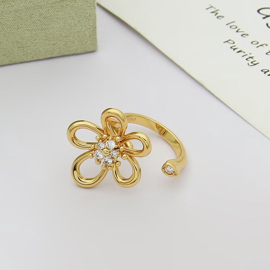 [Rani Jewelry]  FLOWERLACE OPEN RING 5 DIAMONDS