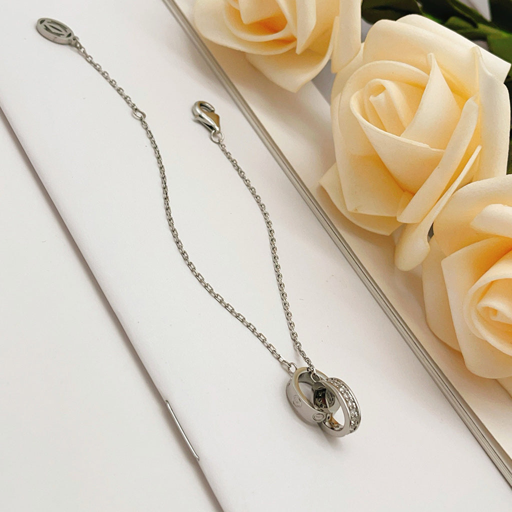 [Rani Jewelry] LOVE DOUBLE RING HALF DIAMOND BRACELET