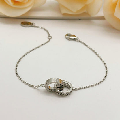 [Rani Jewelry] LOVE DOUBLE RING HALF DIAMOND BRACELET