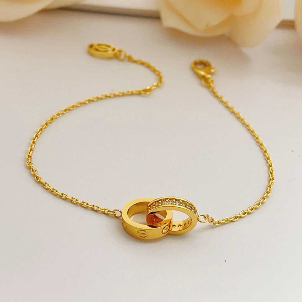 [Rani Jewelry] LOVE DOUBLE RING HALF DIAMOND BRACELET