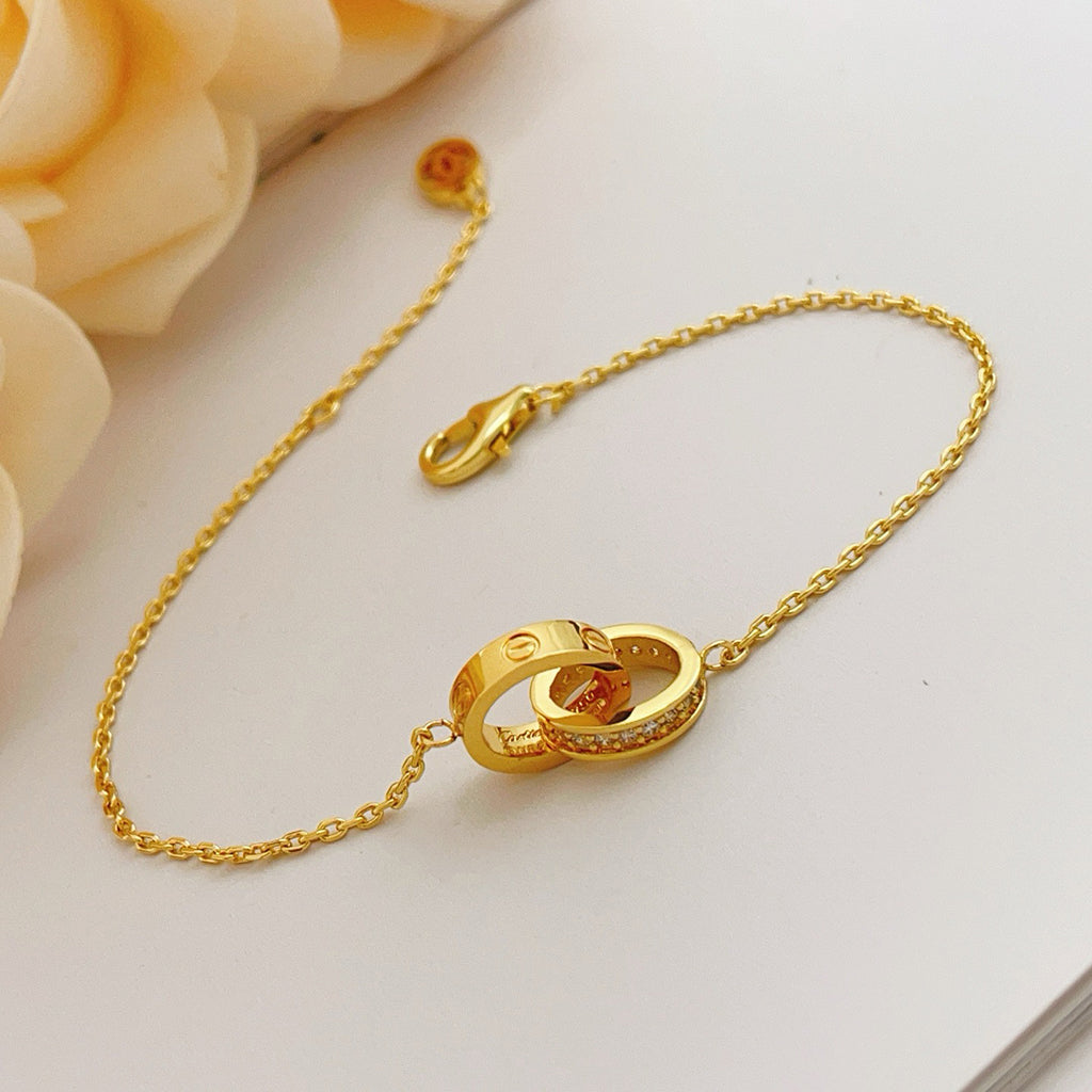 [Rani Jewelry] LOVE DOUBLE RING HALF DIAMOND BRACELET