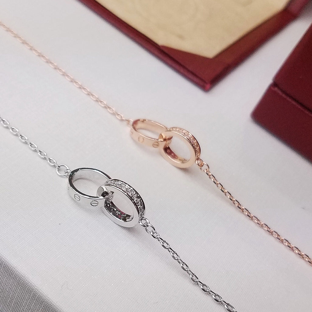 [Rani Jewelry] LOVE DOUBLE RING HALF DIAMOND BRACELET