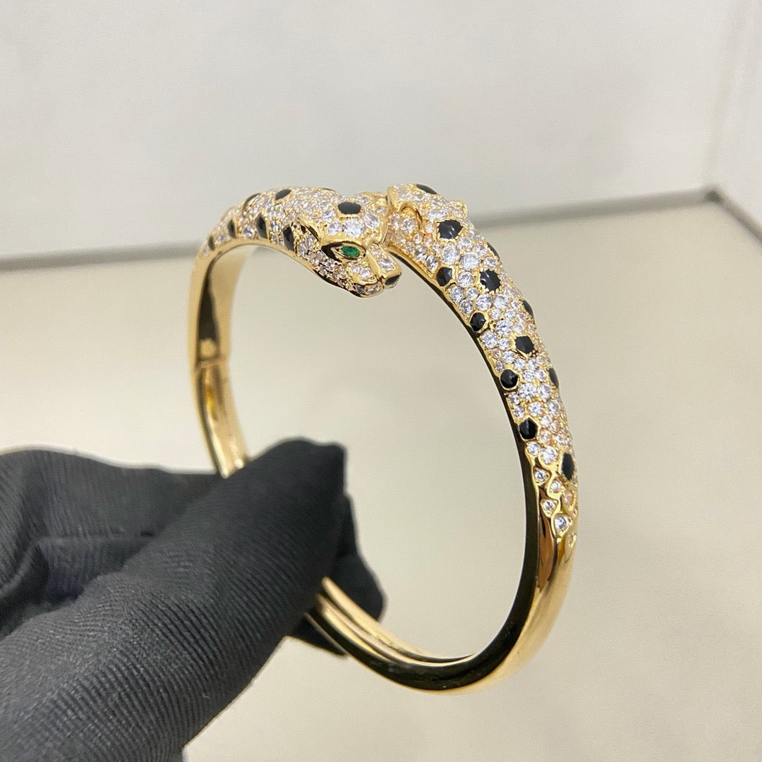 [Rani Jewelry] PANTHERE DOUBLE HEADED HALF DIAMOND OPEN BRACELET