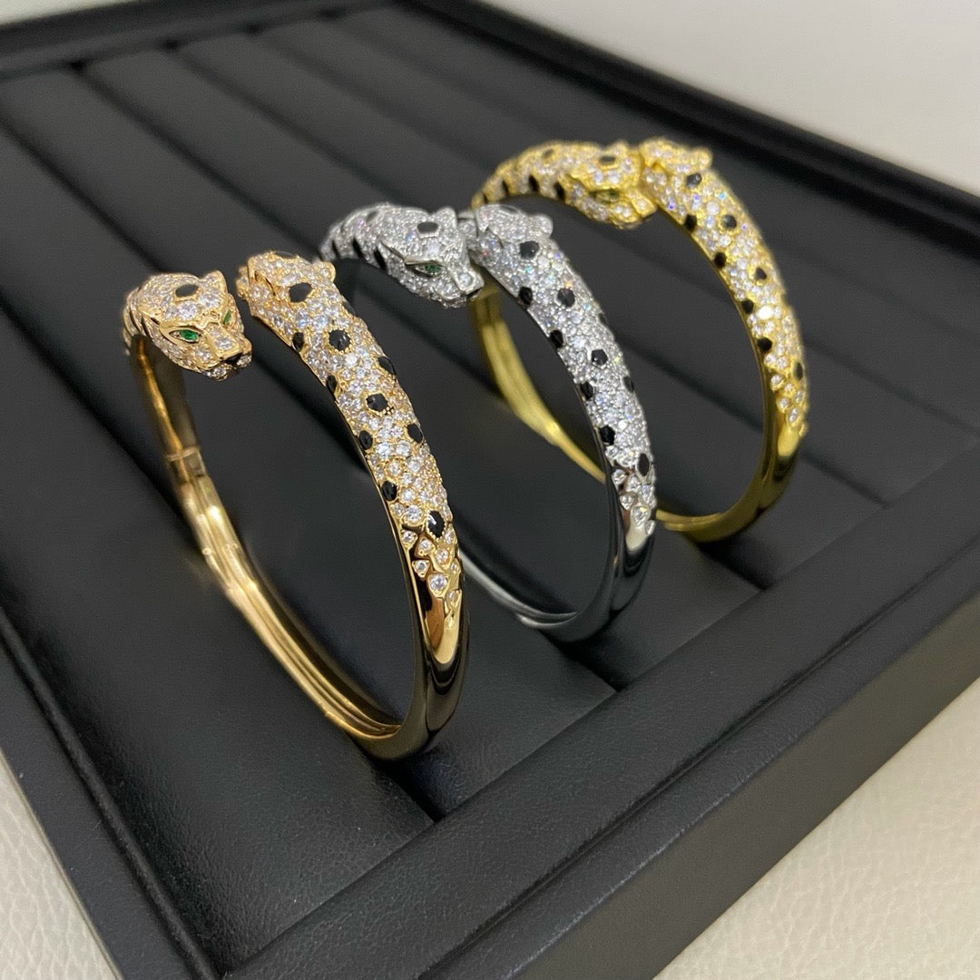 [Rani Jewelry] PANTHERE DOUBLE HEADED HALF DIAMOND OPEN BRACELET