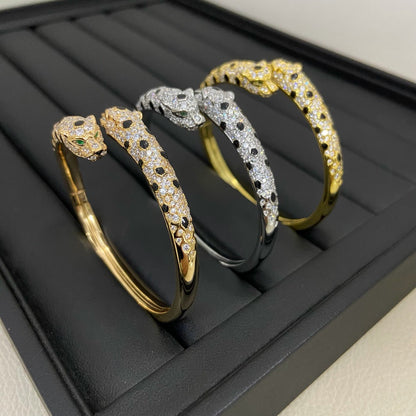[Rani Jewelry] PANTHERE DOUBLE HEADED HALF DIAMOND OPEN BRACELET