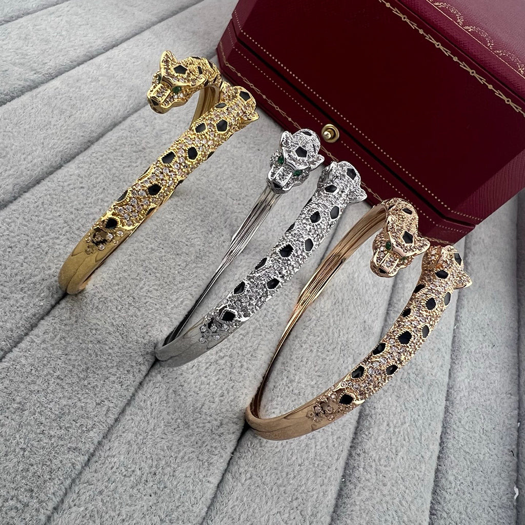 [Rani Jewelry] PANTHERE DOUBLE HEADED HALF DIAMOND OPEN BRACELET