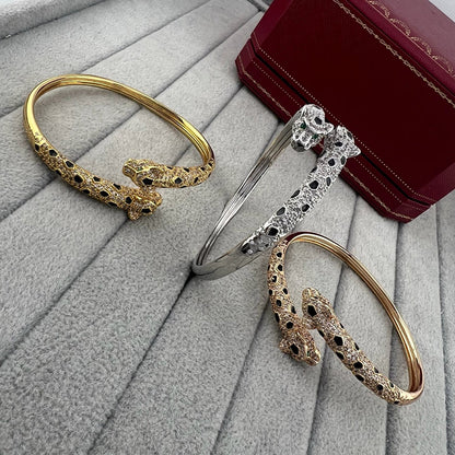 [Rani Jewelry] PANTHERE DOUBLE HEADED HALF DIAMOND OPEN BRACELET