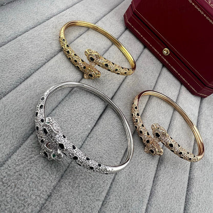 [Rani Jewelry] PANTHERE DOUBLE HEADED HALF DIAMOND OPEN BRACELET