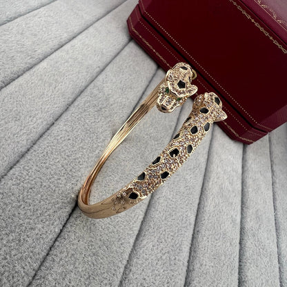 [Rani Jewelry] PANTHERE DOUBLE HEADED HALF DIAMOND OPEN BRACELET