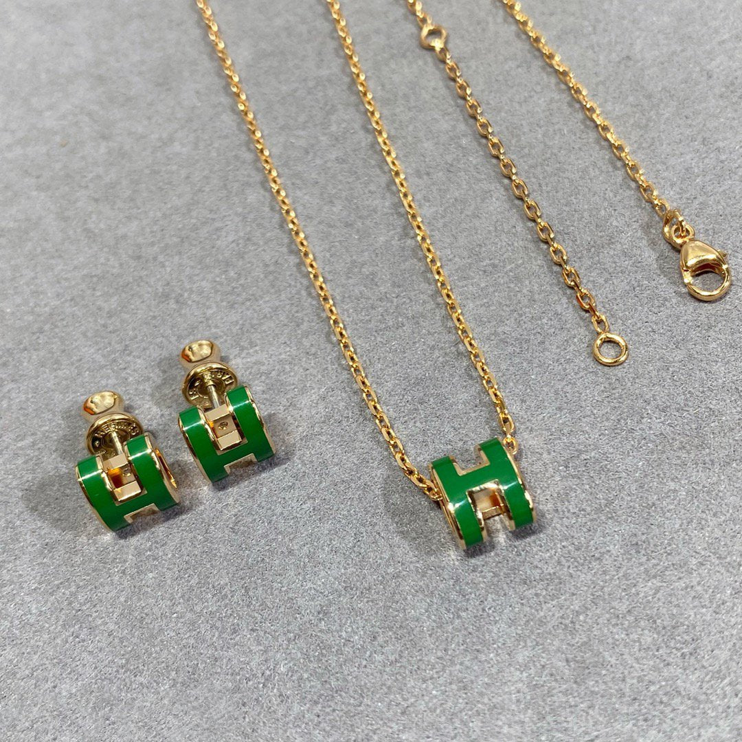 [Rani Jewelry]POP H GREEN NECKLACE SILVER AND GOLD