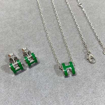 [Rani Jewelry]POP H GREEN NECKLACE SILVER AND GOLD